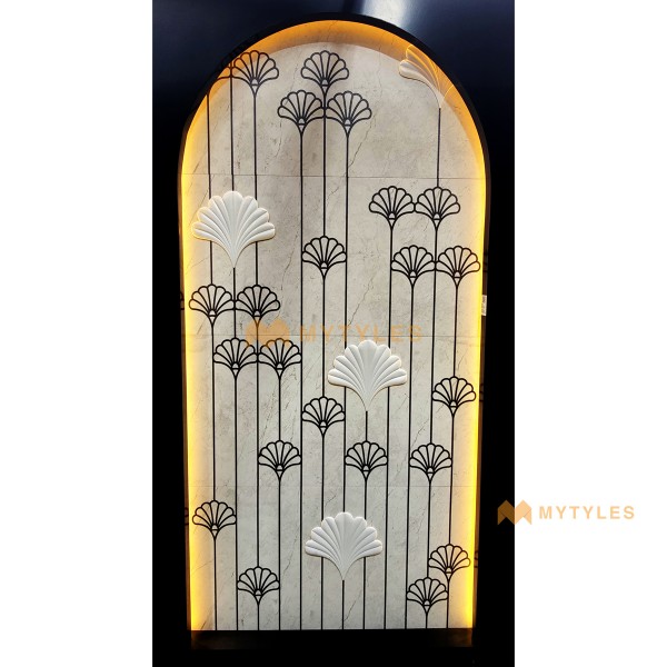 Poster Wall Tile-Vitrified White Fan Poster Wall Tile Code31931 (4x8 Feet, Matt,4Pcs)