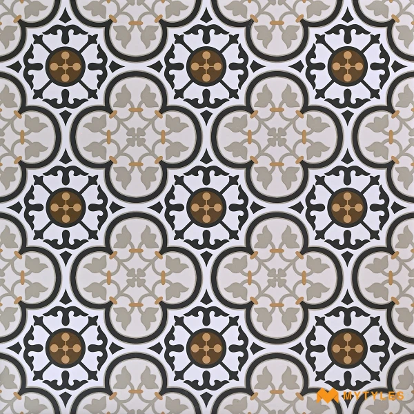 Encaustic Clover Gray Carving Matt Moroccan Tile Code38802 600x600mm 4Pc
