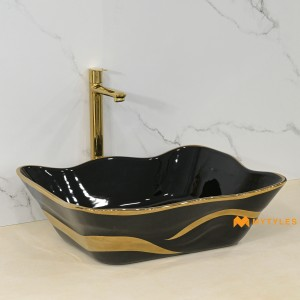 undefined-Ceramic Black Wash Basin Code34945 (500x380x150mm, Glossy)