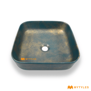 undefined-Quartz Turquise Gold Table Top Wash Basin Code16844 (380x380mm, Matt)