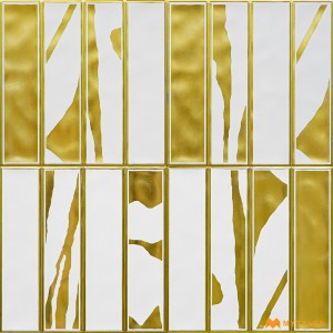undefined-Ceramic White and Gold Subway Wall Tile Code28891 (300x300mm, Metallic)