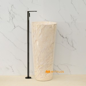 undefined-Ceramic Cream Pedestal Wash Basin Code35284 (375x375x800mm, Glossy)