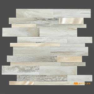 undefined-Ivory Metal Mosaic Wall Tile Code31577 (300x300mm, Metallic)