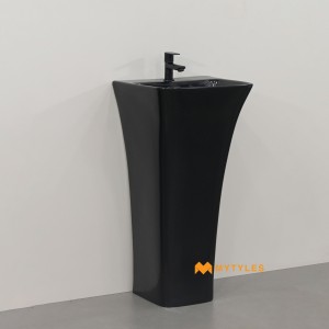 undefined-Ceramic Black Pedestal Wash Basin Code36205 (375x400x820mm, Matt)