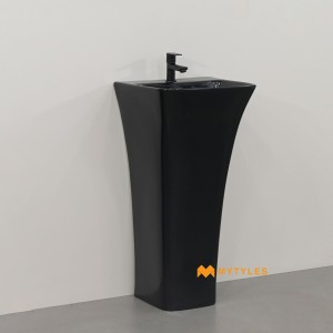 undefined-Ceramic Black Pedestal Wash Basin Code36205 (375x400x820mm, Matt)