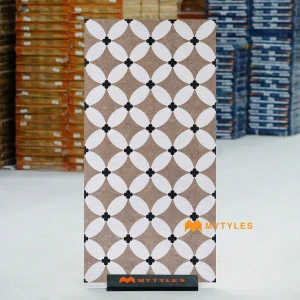 undefined-Beige Floral Ring Waterjet Matt Vitrified Inlay Tile Code40427 600x1200mm 2Pc