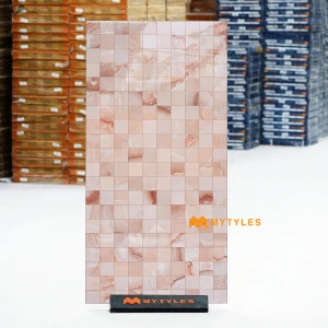 undefined-Soft Pink Square Mosaic Glossy Vitrified Tile Code40630 600x1200mm 2Pc Pack