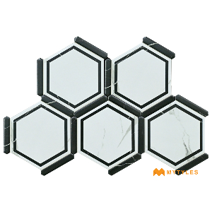 undefined-Imported White and Black Hexagon Tile Code25215 (220x250mm, Matt)