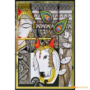undefined-White and Black Krishna with Cow Poster Wall Tile Code32587 (4x6 Feet, Glossy)