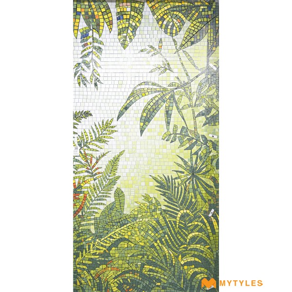Balcony-Vitrified Green Rain Forest Mosaic Poster Wall Tile Code34199 (4x8 Feet, Glossy)