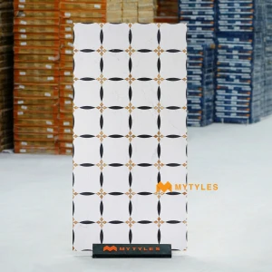 undefined-Floral White Grid Waterjet Matt Vitrified Inlay Tile Code40424 600x1200mm 2Pc