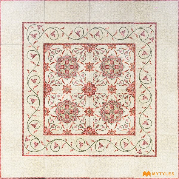 Carpet Rangoli Tiles-Cream Carpet Design Floor and Wall Tile Code31291C (300x300mm, Matt)
