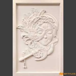 undefined-Krishna Face with Peacock Feather Stone Mural Code34249(2x3 Feet, Stone)MYTMU047