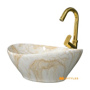 undefined-Ceramic Marble Finish Cream Wash Basin Code31895 (325x400mm, Glossy)
