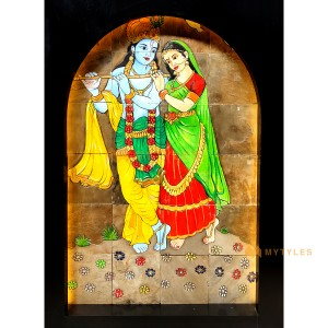 undefined-Natural Stone Mural Radha Krishna design Code12717 (4x6 Feet, Slatestone)