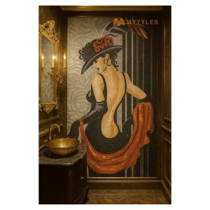 undefined-Vitrified Black Madam Mosaic Poster Wall Tile Code34198 (4x8 Feet, Glossy)