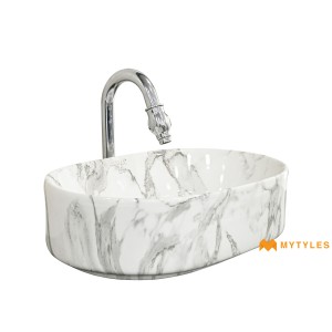 undefined-Ceramic Marble Finish White Wash Basin Code31905 (300x475mm, Glossy)