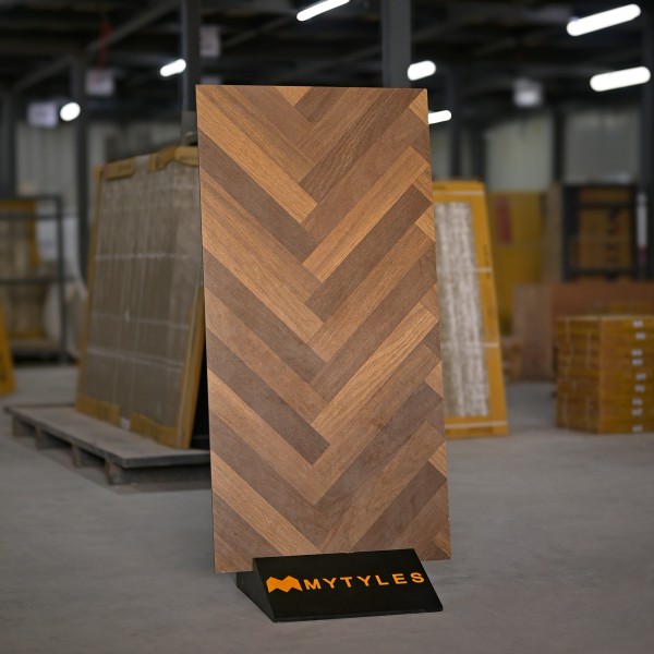 Wooden Tiles-Brown Chevron Pattern Wooden Floor and Wall Tile Code28042 (600x1200mm, Matt)