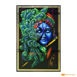 undefined-Krishna With Leaf Poster Wall Tile Code32595 (600x900mm, Glossy)-CR-3007