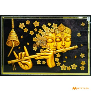 undefined-Black Gold Radha Krishna Poster Wall Tile Code32849 (4x6 Feet, Glossy)