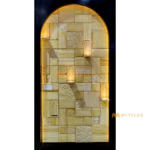 undefined-Natural Teak Sand Stone Wall Cladding Code29547 (Random Size, Stone)-MYT149