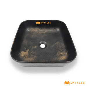 undefined-Quartz Black Gold Table Top Wash Basin Code16843 (380x380mm, Matt)