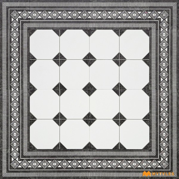 Carpet Rangoli Tiles-White and Black Carpet Design Floor and Wall Tile Code30693 (300x300mm, Matt)