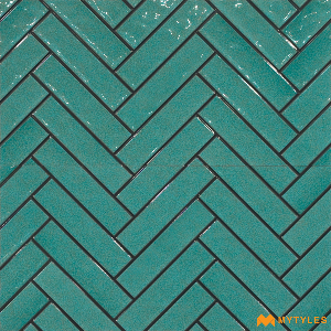 undefined-Ceramic Blue Geometric Wall Tile Code25335 (300x600mm, Glossy)- Herringbone Pattern