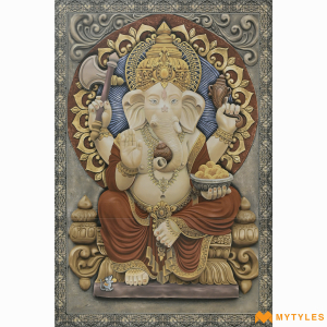 undefined-Poster Wall Tile Ganesha design Code8340 (2x3 Feet, Matt, 3Pcs)-KM901