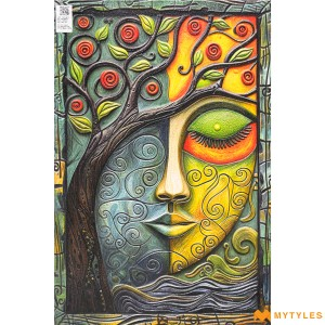 undefined-Artistic Wall Tile with Face & Tree Design Code33639 (600x900mm, Matt)