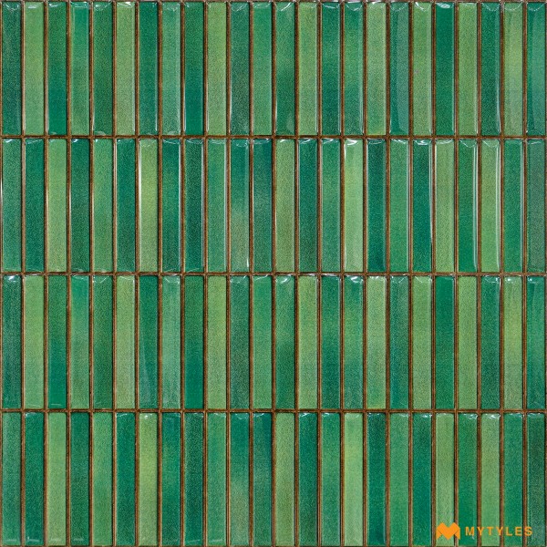 Kitchen-Ceramic Green Kitkat Mosaic Wall Tile Code28423 (300x600mm, Glossy)