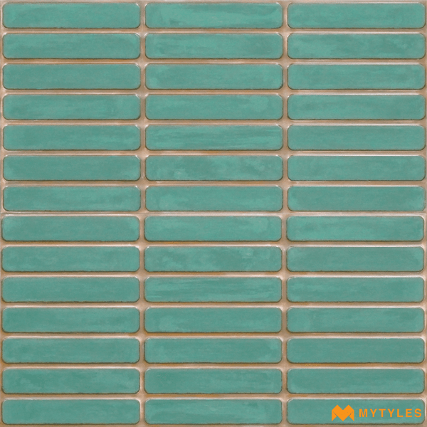 Geometric Tiles-Ceramic Green Kitkat Mosaic Wall Tile Code27576 (300x600mm, Matt)