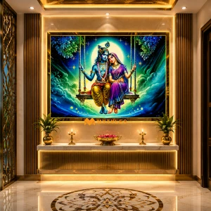 undefined-Blue Radha Krishna Poster Wall Tile Code32847 (4x6 Feet, Glossy)