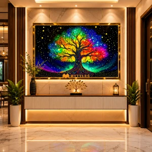 undefined-Vitrified Multi Color Tree Poster Wall Tile Code32851 (4x6 Feet, Glossy)