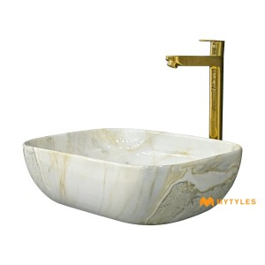 undefined-Ceramic Marble Finish Cream Wash Basin Code31879 (325x450mm, Glossy)