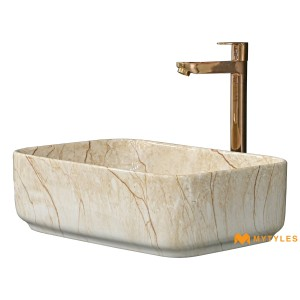 undefined-Ceramic Marble Finish Cream Wash Basin Code31890 (325x450mm, Glossy)