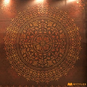 undefined-Vitrified Brown Mural Wall Tile Code27642 (8x8Feet, Matt)