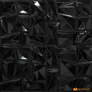 undefined-Ceramic Black 3D Wall Tile Code28172 (300x600mm, Glossy)