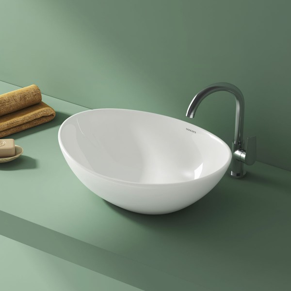 Table Top Wash Basin-Ceramic White Wash Basin Code31344 (335x475mm, Glossy, Crusi)