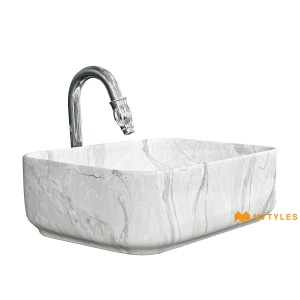 undefined-Ceramic Marble Finish White Wash Basin Code31884 (325x450mm, Glossy)