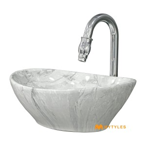 undefined-Ceramic Marble Finish White Wash Basin Code31897 (325x400mm, Glossy)