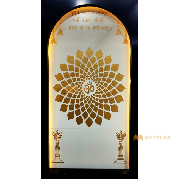 Poster Wall Tile-Vitrified Cream Temple Mandir Art Poster Wall Tile Code31934 (4x8ft, Matt, 4Pcs)