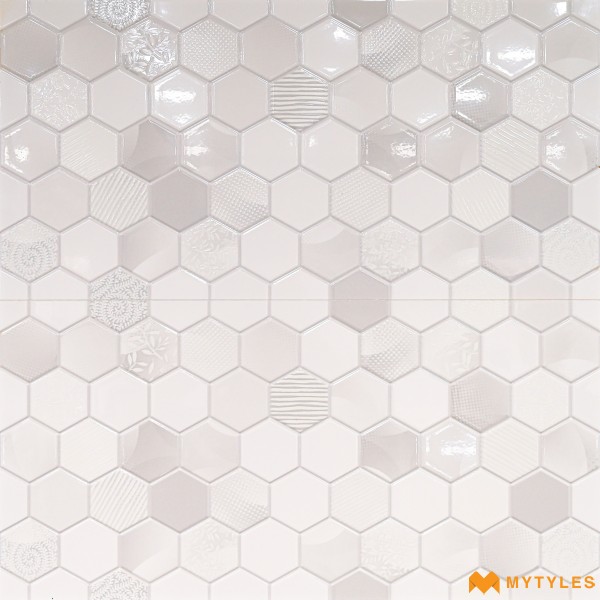 Geometric Tiles-Ceramic White Geometric Wall Tile Code33985 (300x600mm, Glossy)