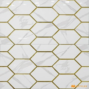 undefined-Ceramic White and Gold Highlighter Wall Tile Code36194 (300x600mm, Metallic)