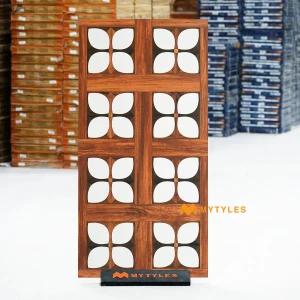 undefined-Warm Brown Wooden Floral Inlay Floor and Wall Tile Code40677 600x1200mm 2Pc Pack