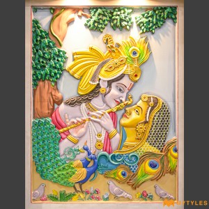 undefined-Radha Krishna Color Mint Stone Mural Code35237 (3x4 Feet, Matt)-MYTMU050