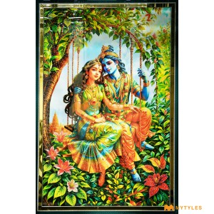 undefined-Green Radha Krishna Poster Wall Tile Code32591 (4x6 Feet, Glossy)