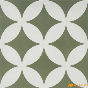 undefined-Sage Green Cream Petal Matt Ceramic Moroccan Tile Code39785 300x300mm 11Pc
