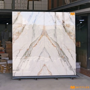 undefined-Bookmatch Vitrified Cream Slab Tile Code35088A/B (1200x2400mm, Glossy)