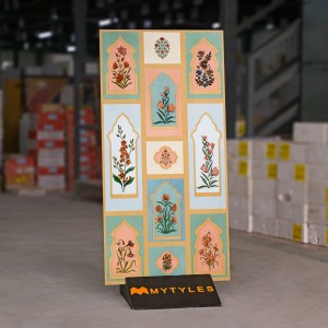 undefined-Vitrified Cream and Blue Floral Design Wall Tile Code35374 (600x1200mm, Sugar)